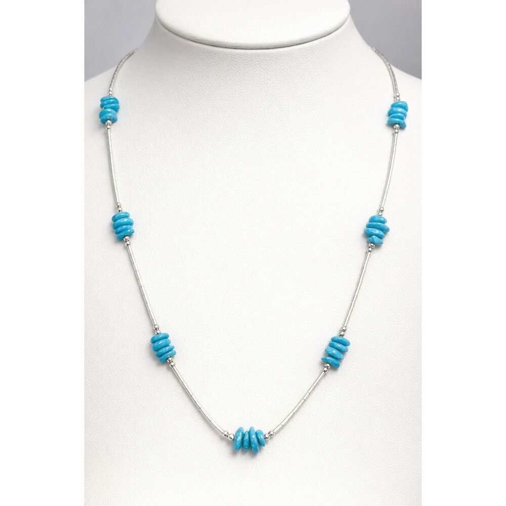 Elegant Southwestern Kingman Turquoise Cluster Necklace Liquid Sterling Silver